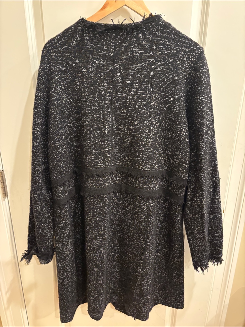 Karl Lagerfeld Black and Gray Fringe-Trim Long Knit Cardigan - Picture 5 of 5